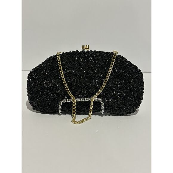 Vintage Shaggee of California Black Beaded Chain Evening Clutch Cocktail Formal - Picture 8 of 9